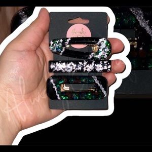 Black silver glitter hair clip accessories SOLD